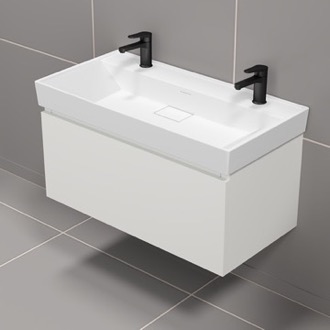 Bathroom Vanity Double Floating Bathroom Vanity, Modern, Glossy White, 40 Inch Nameeks SHARP32